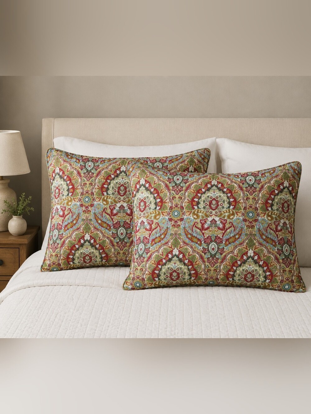 Modern Southern Home Colorful Paisley Patterned 2 Quilted Standard Shams.
